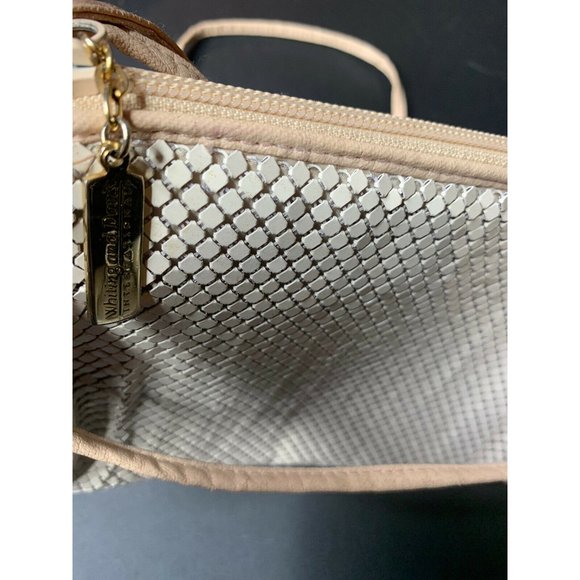 VTG Whiting & Davis Leather Crossbody Purse Bag Ivory Mesh Metal Zip Sma… - Picture 3 of 8